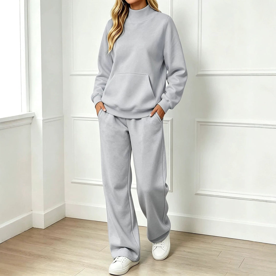 Sorvienne Relaxed Mock Neck Sweatshirt and Joggers Set in Grey