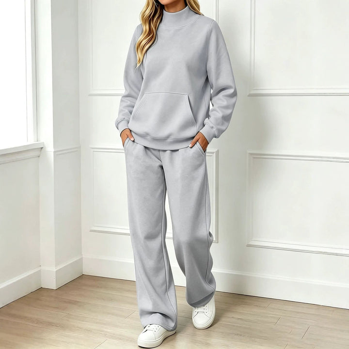 Sorvienne Relaxed Mock Neck Sweatshirt and Joggers Set in Grey