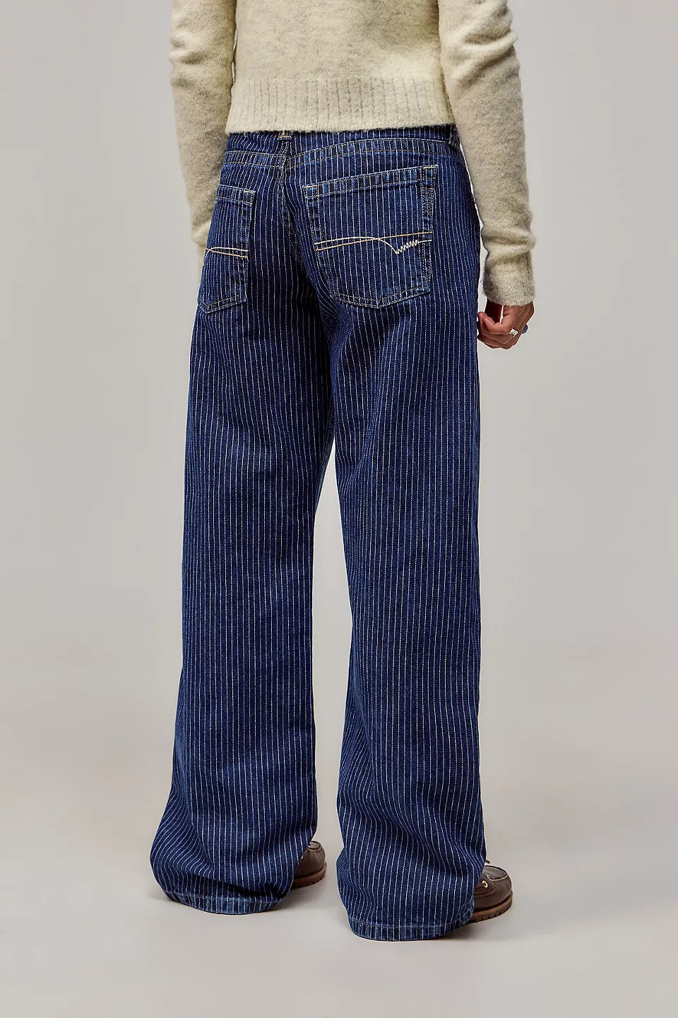 Sorvienne Relaxed Low Rise Pinstripe Jeans in Dark Blue