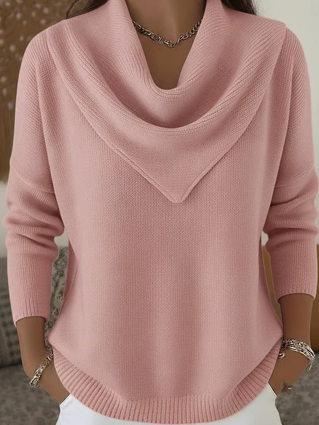 Sorvienne Draped Cowl Neck Jumper in Powder Pink