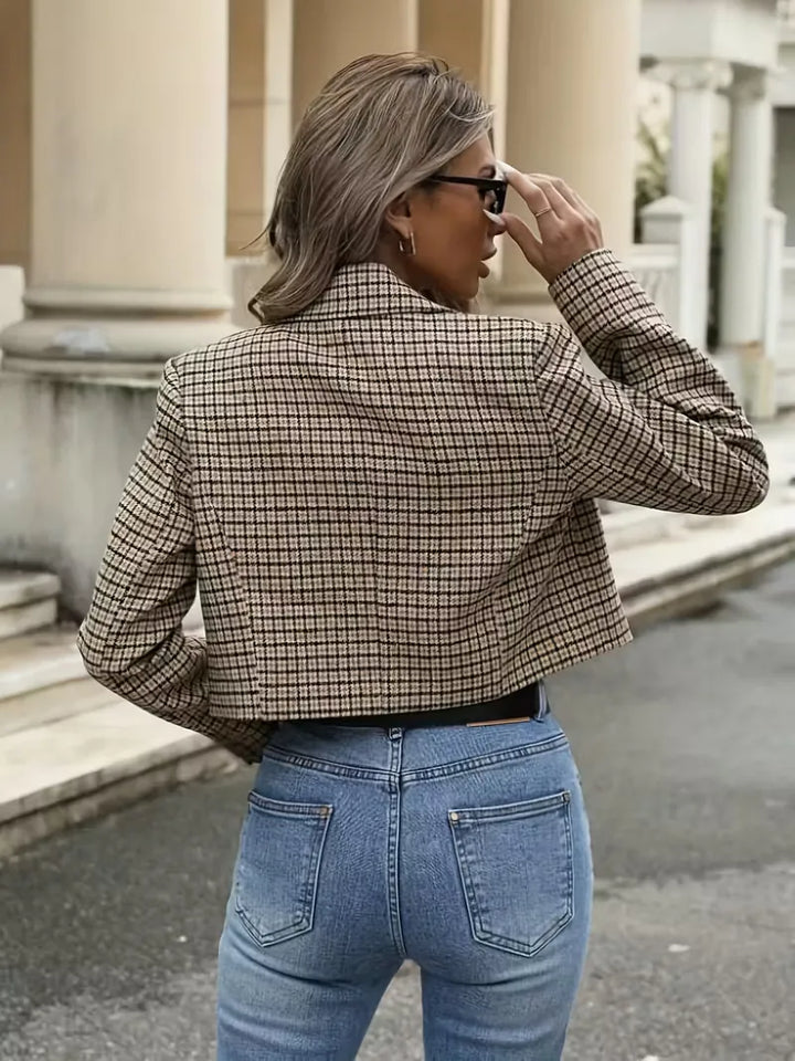 Sorvienne Double Breasted Check Cropped Blazer