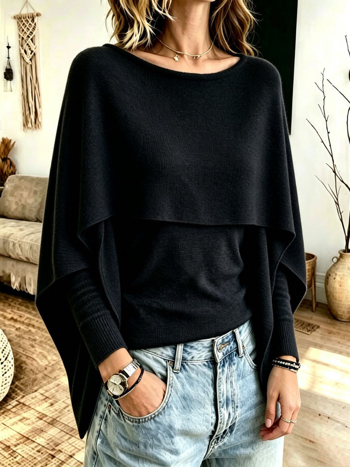 Sorvienne Relaxed Layered Cape Jumper in Black