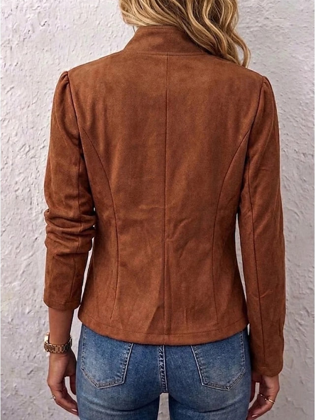 Sorvienne Tailored Faux Suede Military Jacket in Tan
