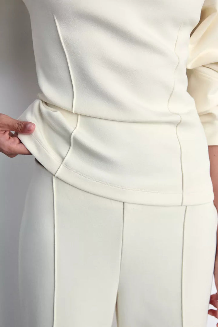 Sorvienne Relaxed Balloon Sleeve Wide Leg Lounge Set in Cream