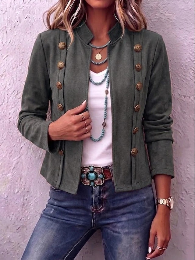 Sorvienne Tailored Faux Suede Military Jacket in Olive