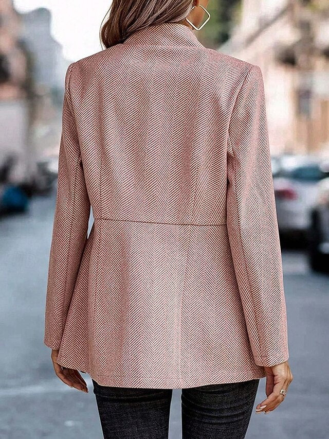 Sorvienne Tailored Open Front Collarless Blazer in Powder Pink