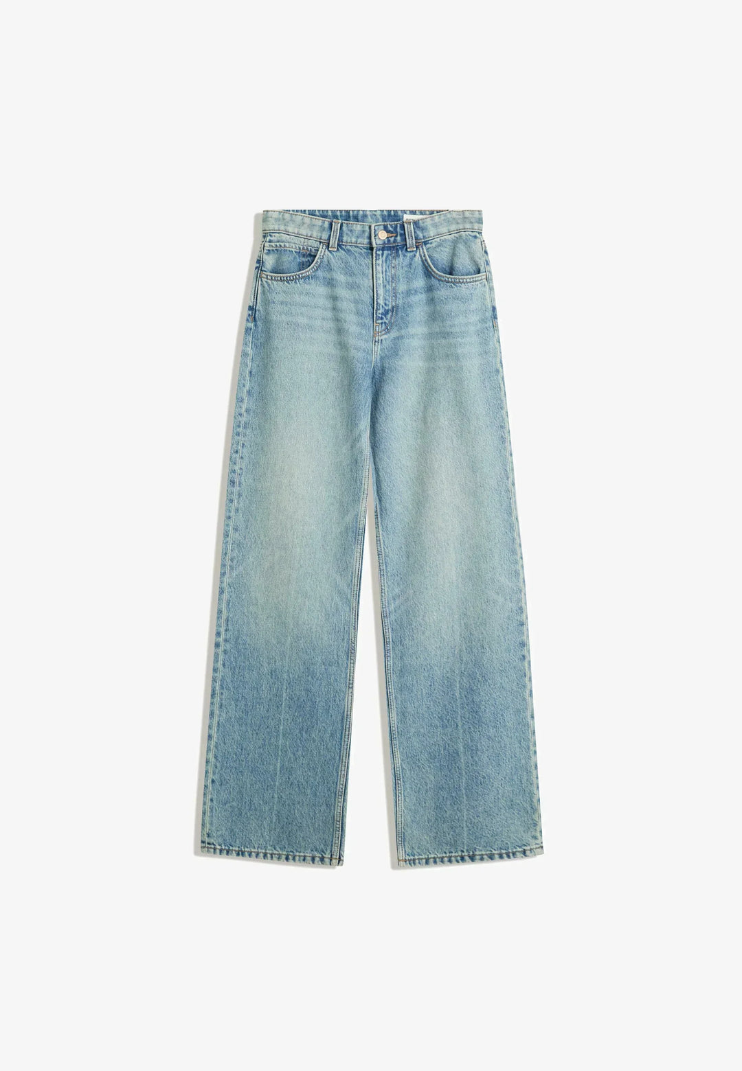 Sorvienne Relaxed High Waisted Wide Leg Jeans in Light Blue