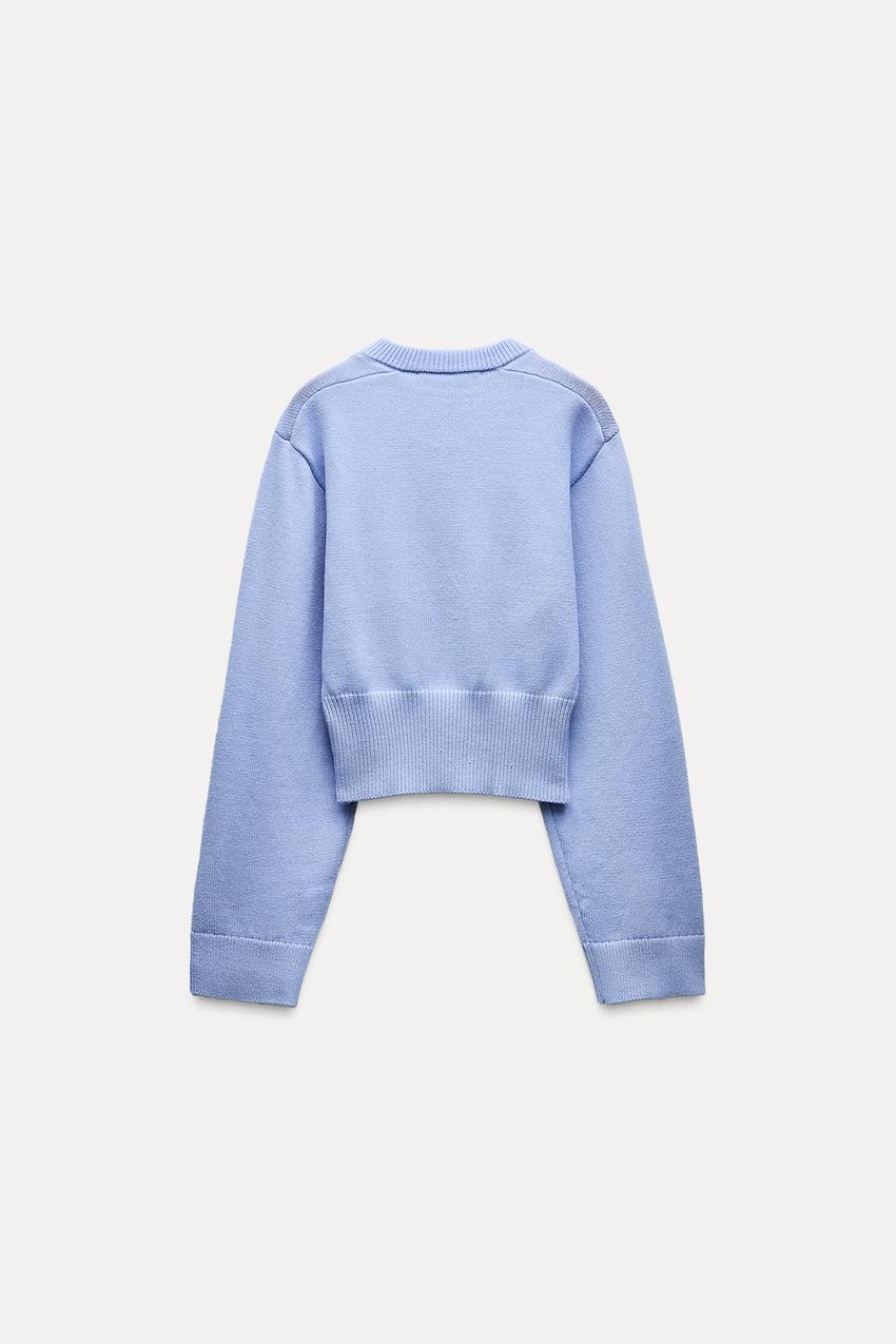 Sorvienne Wide Sleeve Cropped Jumper in Light Blue