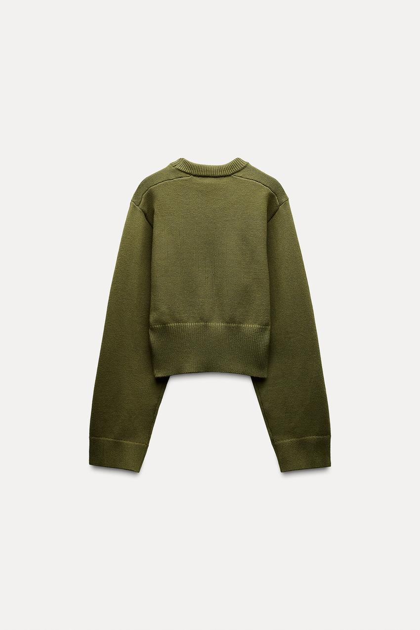 Sorvienne Wide Sleeve Cropped Jumper in Olive