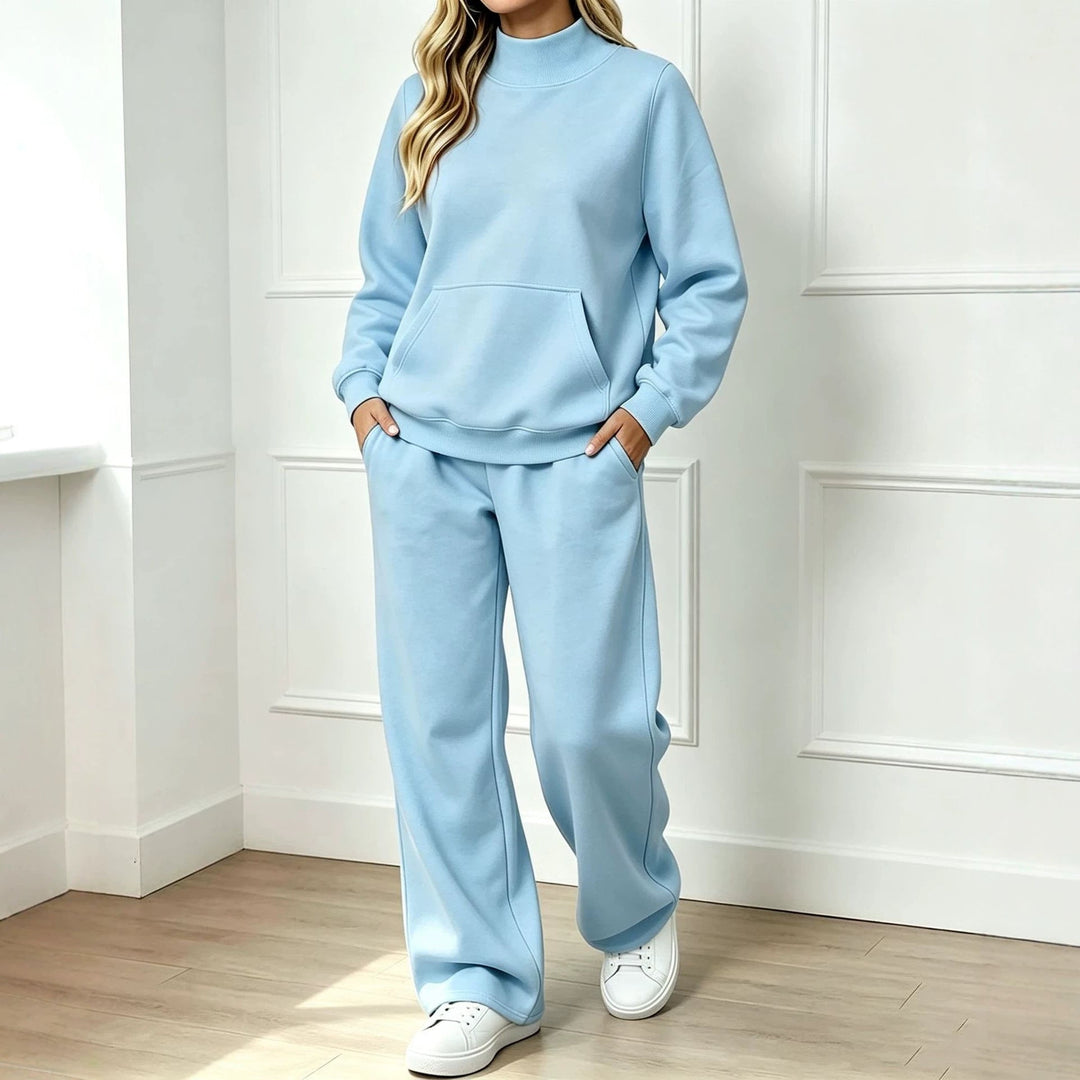 Sorvienne Relaxed Mock Neck Sweatshirt and Joggers Set in Sky Blue