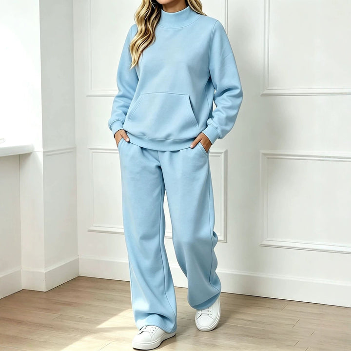 Sorvienne Relaxed Mock Neck Sweatshirt and Joggers Set in Sky Blue