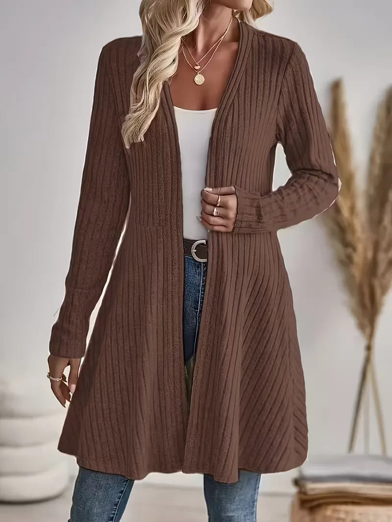 Sorvienne Ribbed Edge to Edge Longline Cardigan in Brown