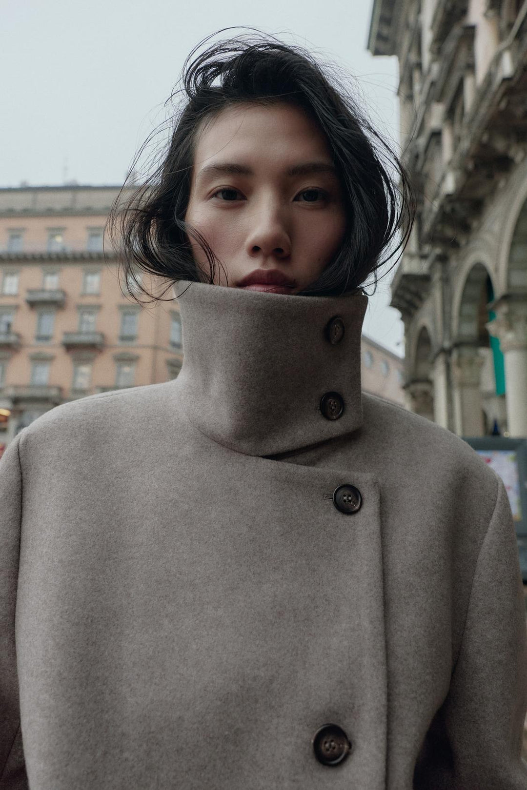 Sorvienne Tailored Cropped Funnel Neck Coat