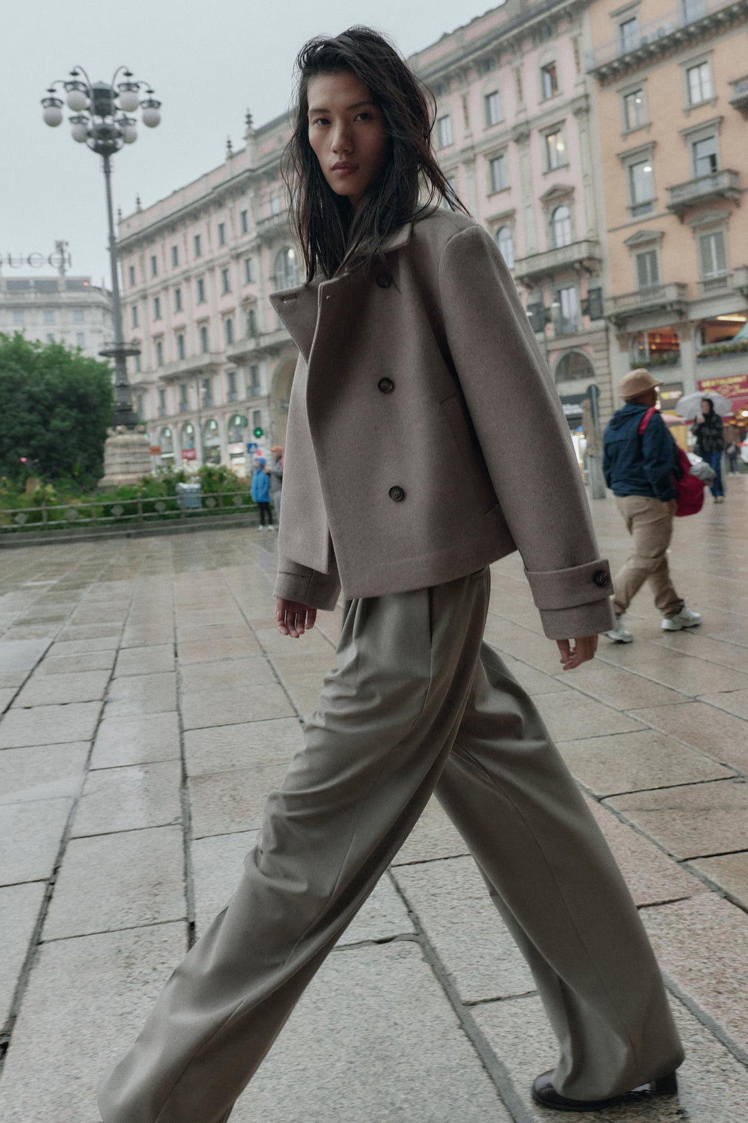 Sorvienne Tailored Cropped Funnel Neck Coat