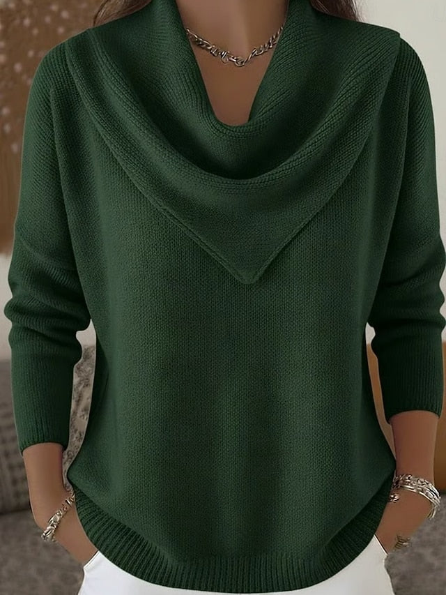 Sorvienne Draped Cowl Neck Jumper in Dark Green