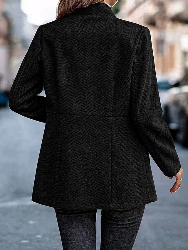 Sorvienne Tailored Open Front Collarless Blazer in Black