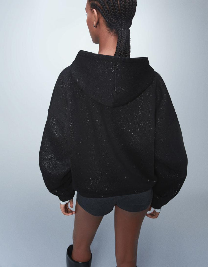 Sorvienne Oversized Hoodie with Glitter Detail