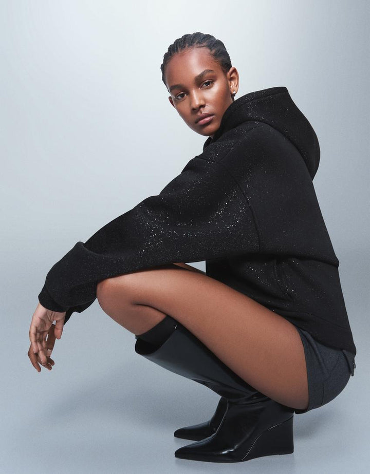 Sorvienne Oversized Hoodie with Glitter Detail