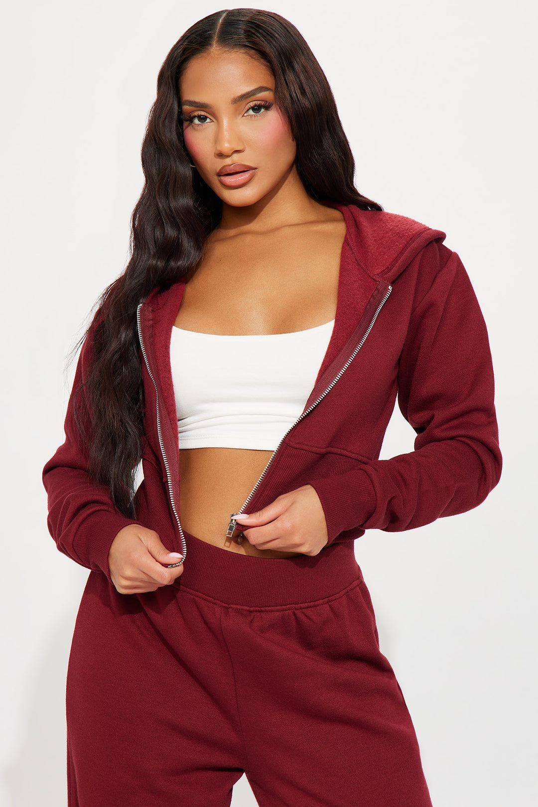 Sorvienne Relaxed Cropped Zip Hoodie Wide Leg Tracksuit