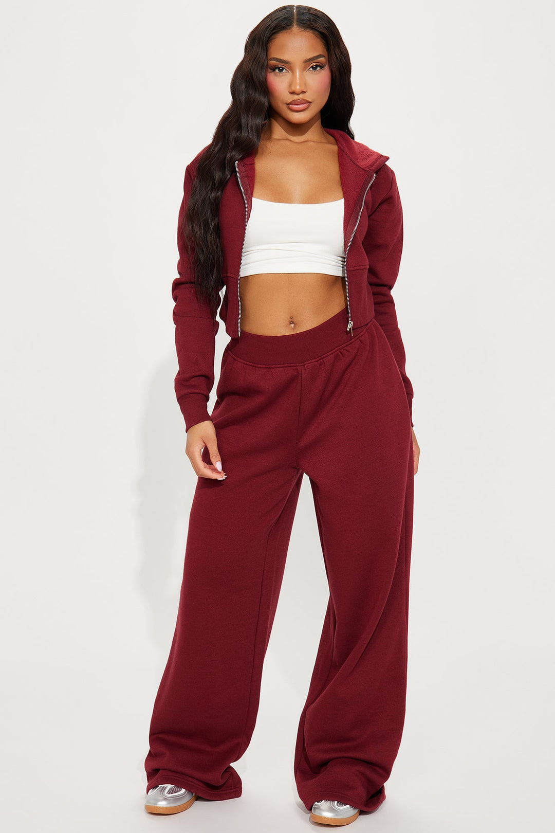 Sorvienne Relaxed Cropped Zip Hoodie Wide Leg Tracksuit