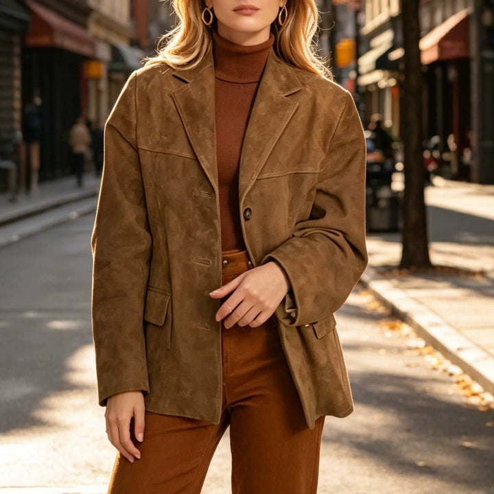 Sorvienne Oversized Faux Suede Jacket in Tan