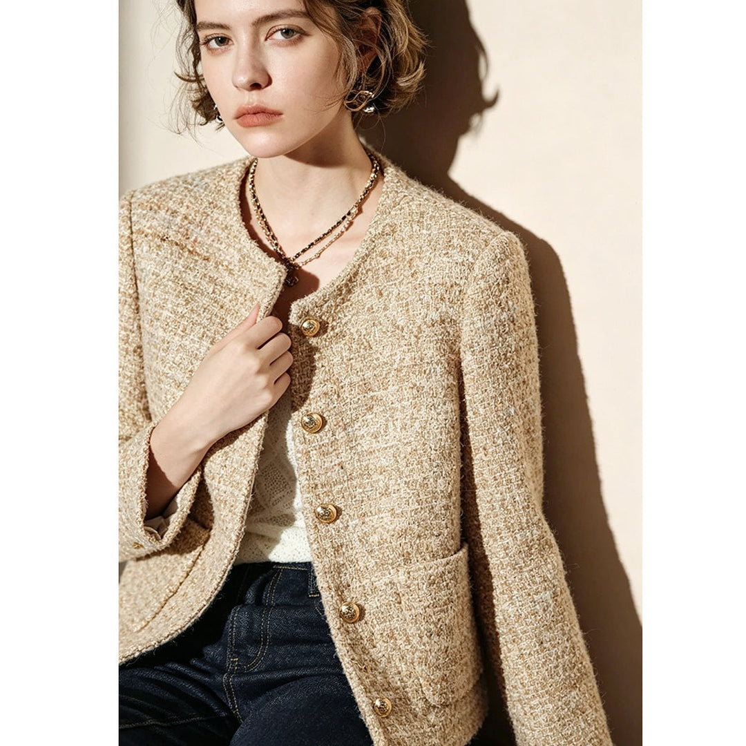 Sorvienne Cropped Gold Button Boucle Jacket