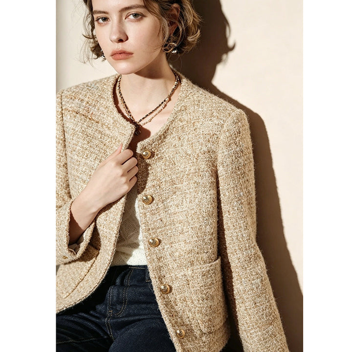 Sorvienne Cropped Gold Button Boucle Jacket
