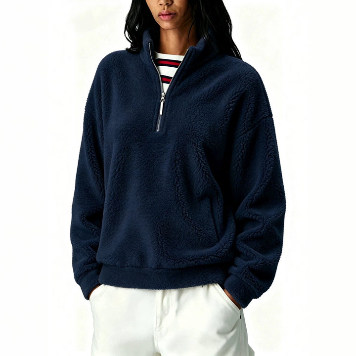 Sorvienne Relaxed Borg Half Zip Fleece in Navy
