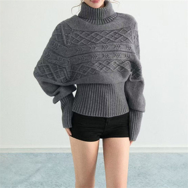 Sorvienne Batwing Cable Knit Roll Neck Jumper in Grey