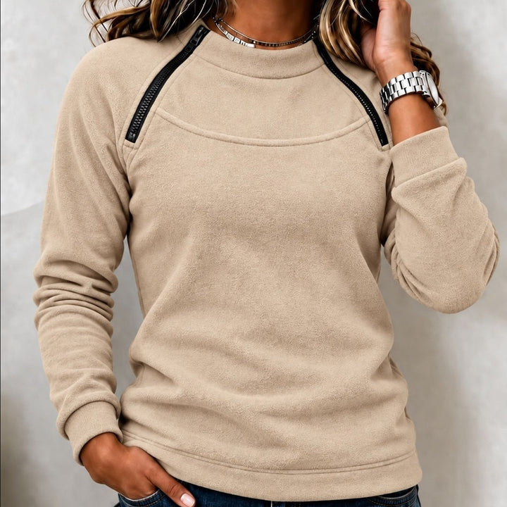 Sorvienne Relaxed Zip Detail Raglan Sweatshirt in Beige