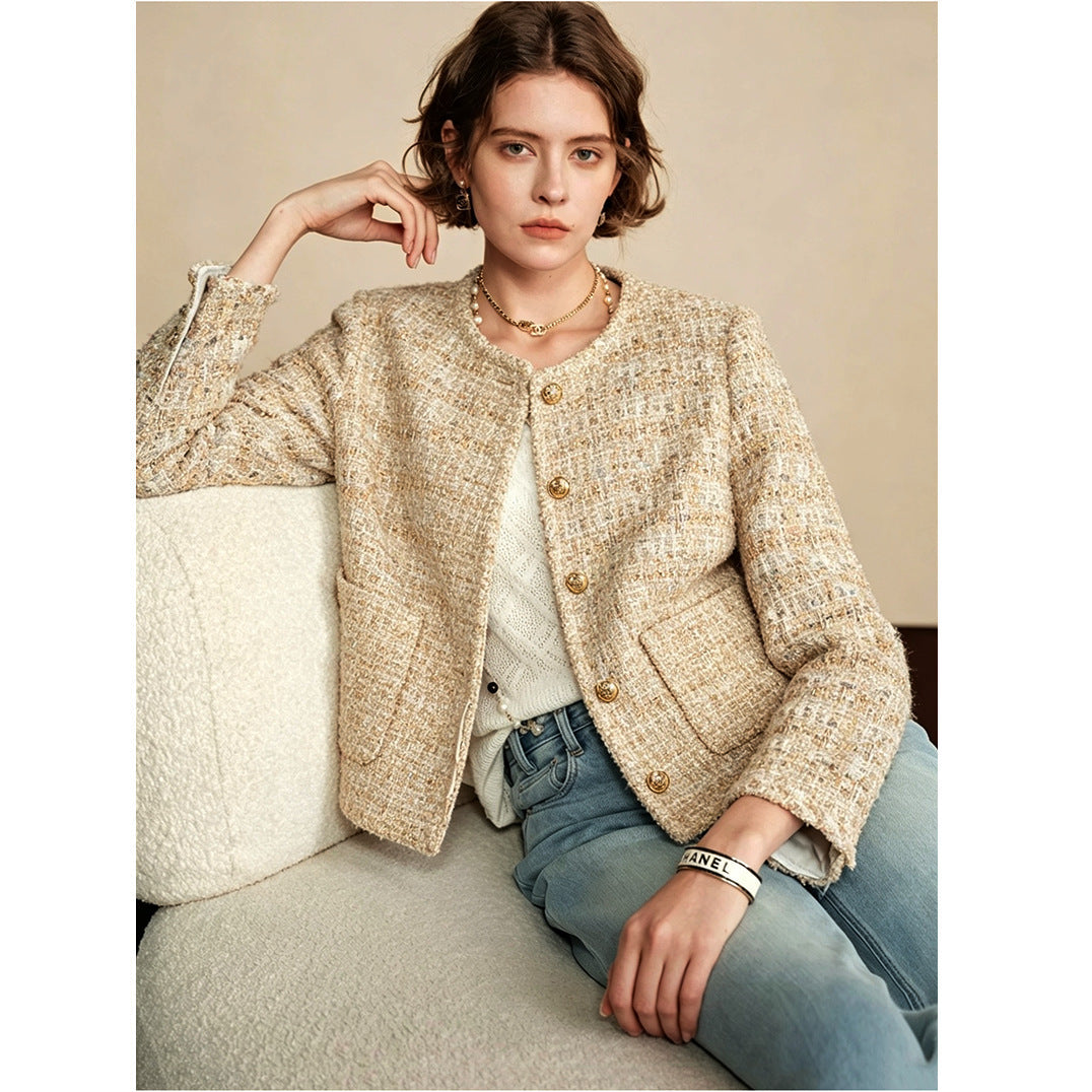 Sorvienne Cropped Gold Button Boucle Jacket