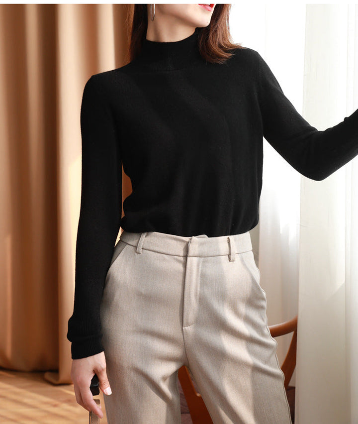 Sorvienne Slim Fine Knit Mock Neck Jumper in Black