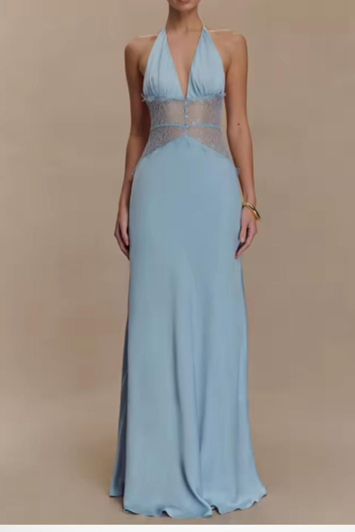 Sorvienne Women's Backless Halter Neck Maxi Dress