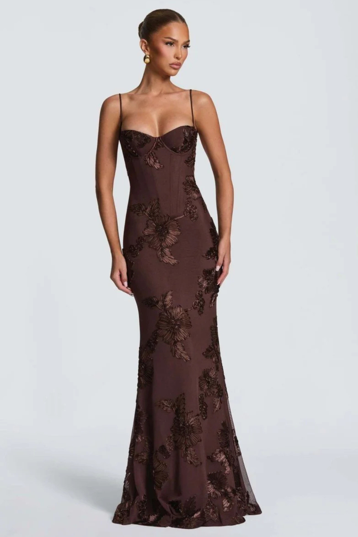 Women's Floral Embroidered Corset Maxi Dress – Sorvienne