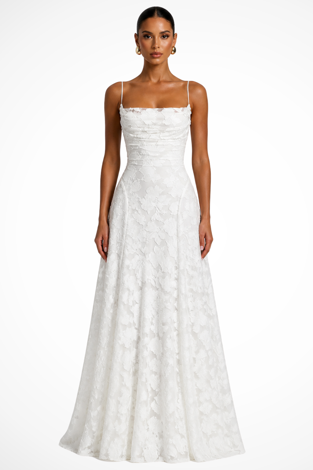 White Women's Floral Brocade Cami Maxi Dress – Sorvienne