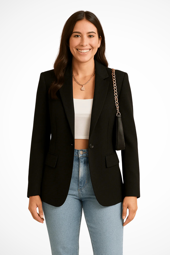 Sorvienne Women's Tailored Blazer Jacket in Black