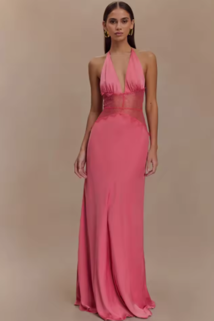 Sorvienne Women's Backless Halter Neck Maxi Dress