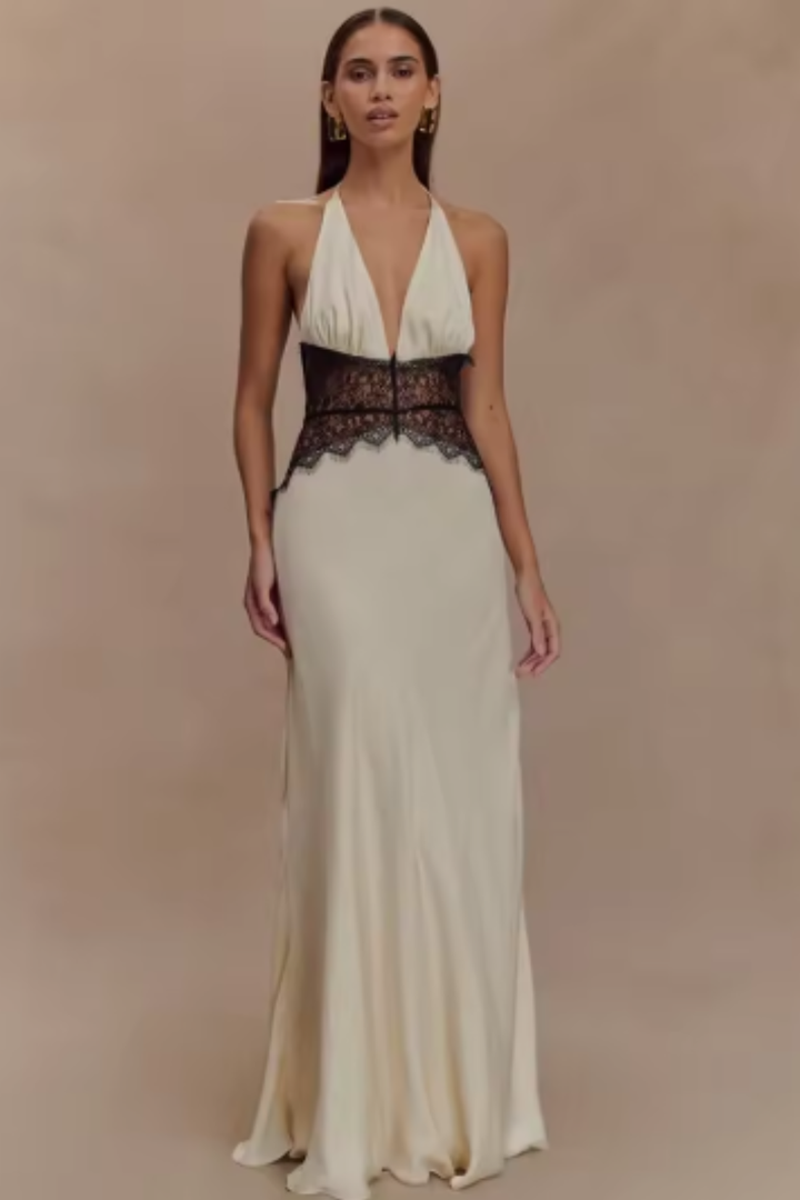 Sorvienne Women's Backless Halter Neck Maxi Dress