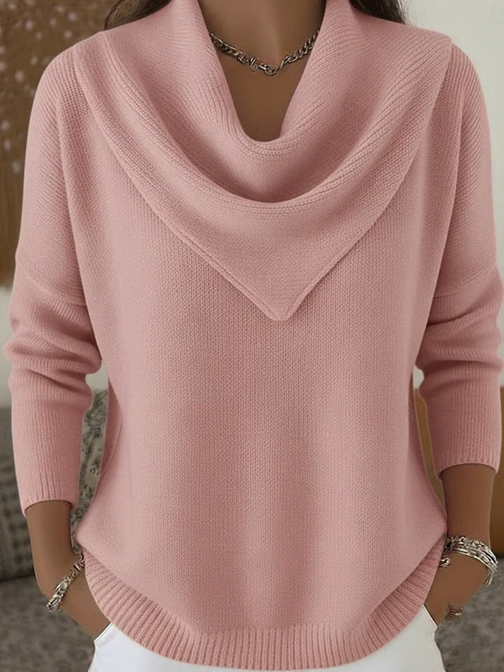 Sorvienne Draped Cowl Neck Jumper in Powder Pink
