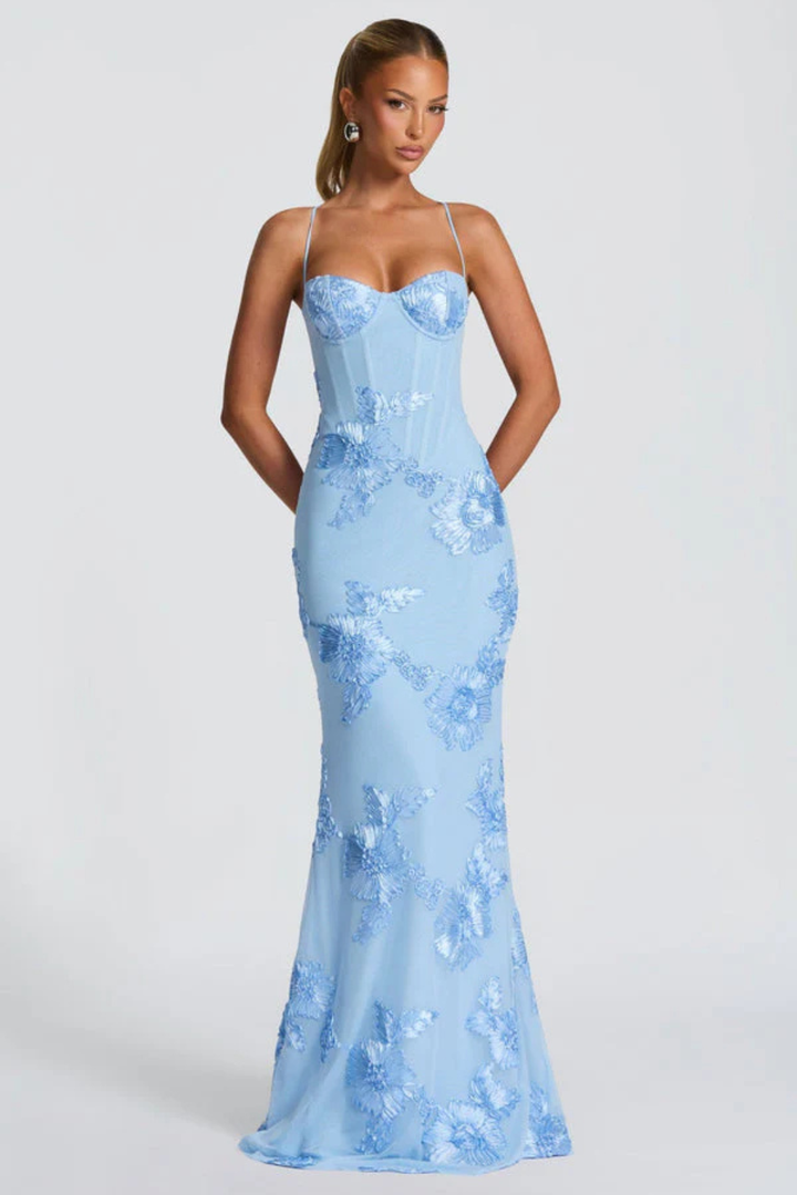 Women's Floral Embroidered Corset Maxi Dress – Sorvienne