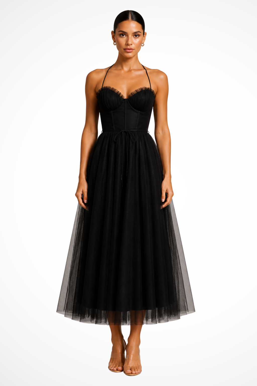 Black Women's Corset Tiered Midi Dress – Sorvienne