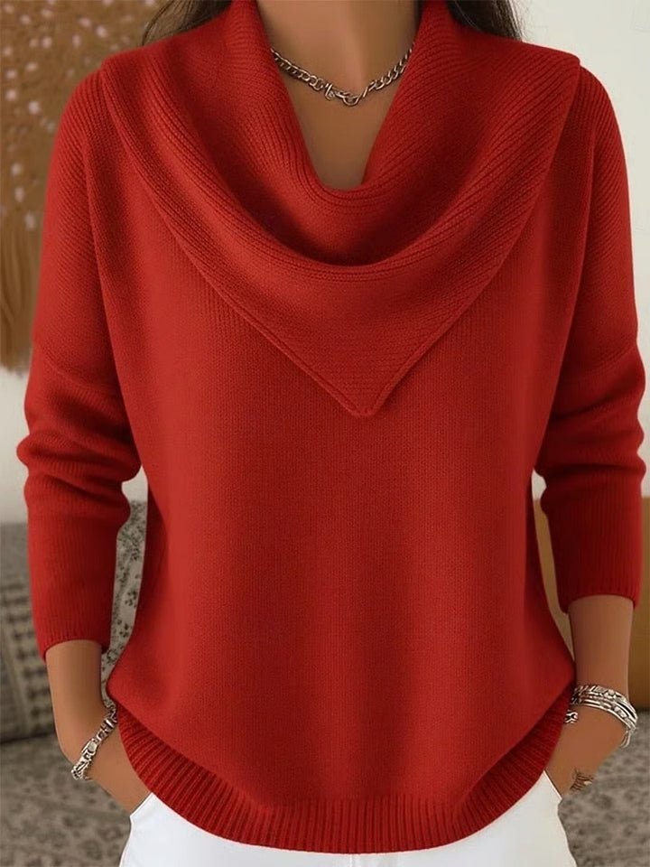 Sorvienne Draped Cowl Neck Jumper in Red