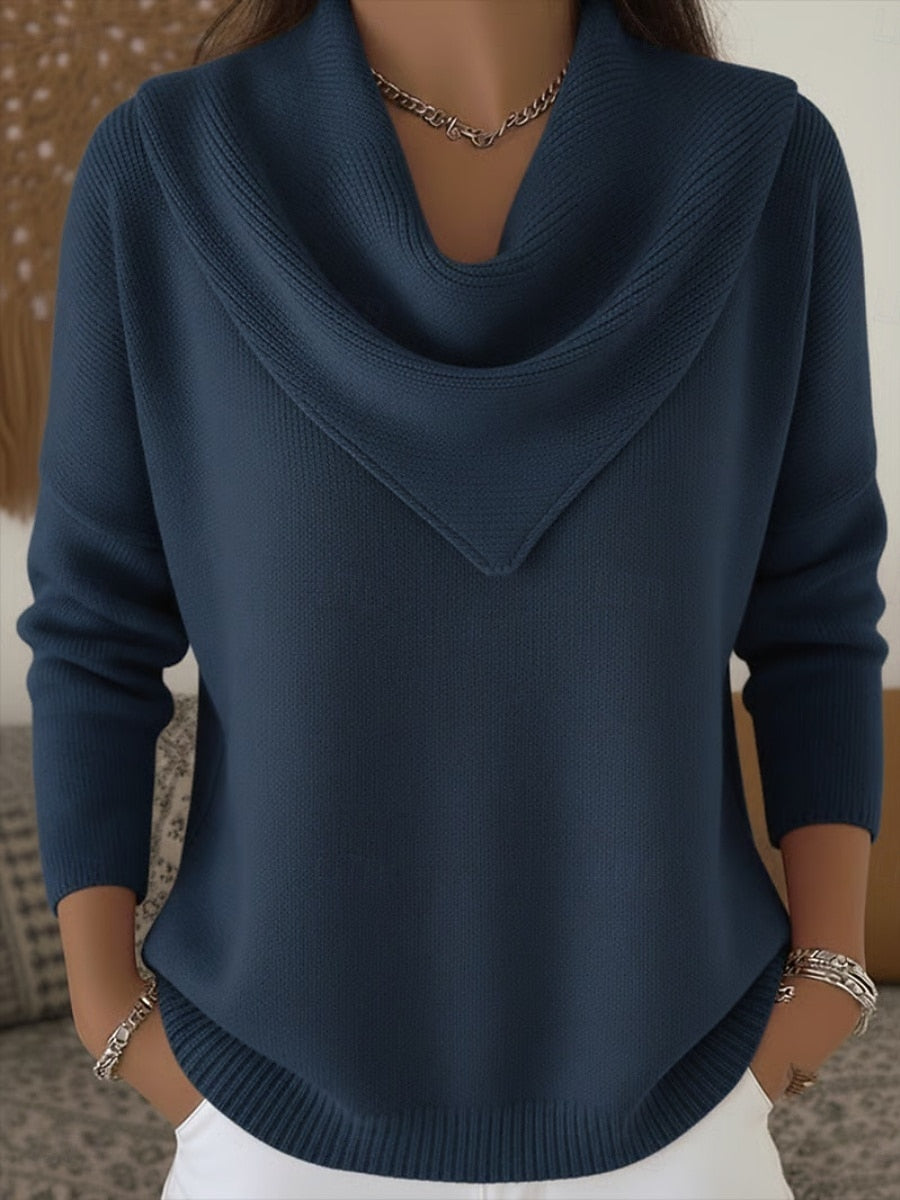 Sorvienne Draped Cowl Neck Jumper in Denim Blue