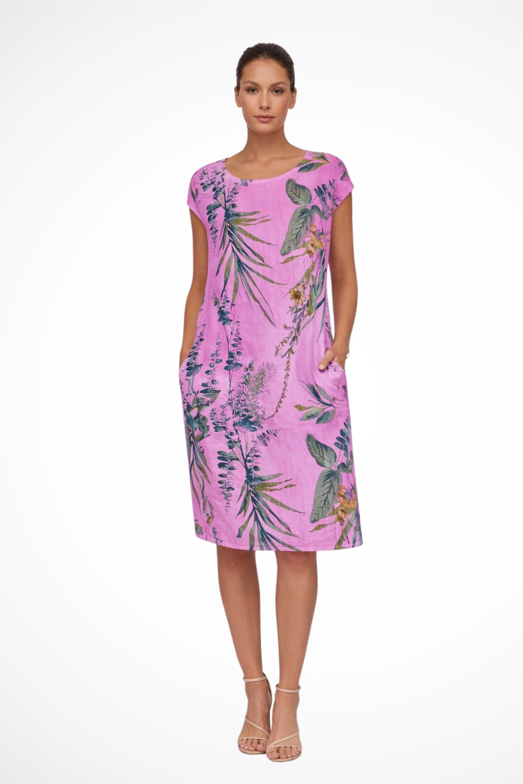 Sorvienne Women's Relaxed Botanical Print Midi Dress in Purple