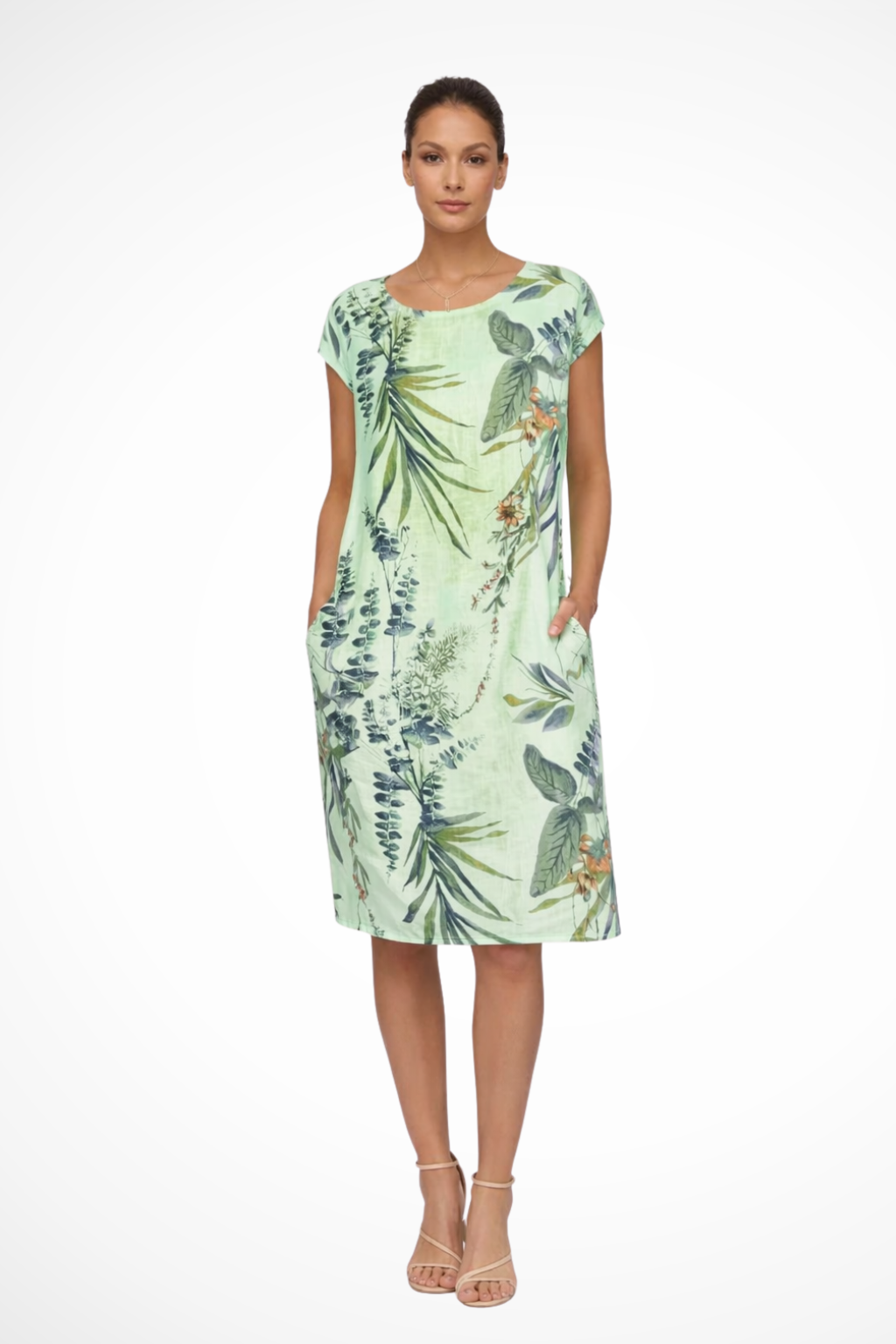 Sorvienne Women's Relaxed Botanical Print Midi Dress in Green