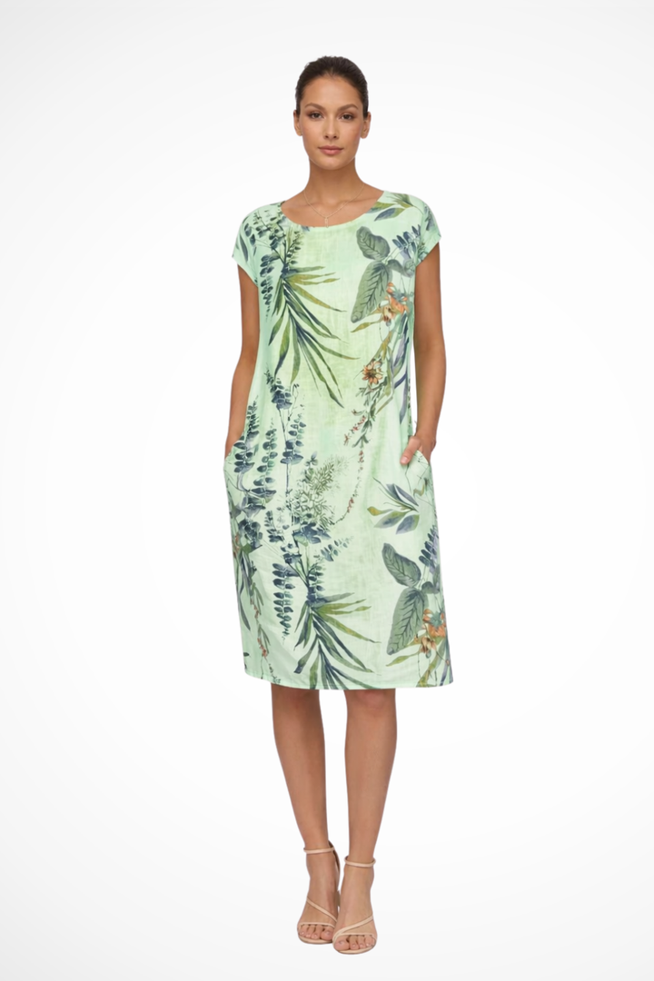 Sorvienne Women's Relaxed Botanical Print Midi Dress in Green