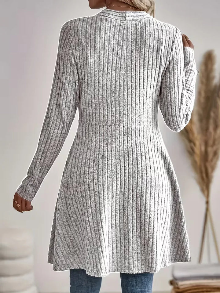 Sorvienne Ribbed Edge to Edge Longline Cardigan in Light Grey
