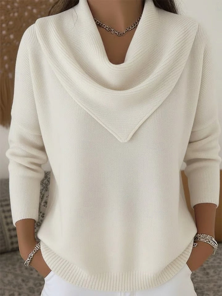 Sorvienne Draped Cowl Neck Jumper in Ivory