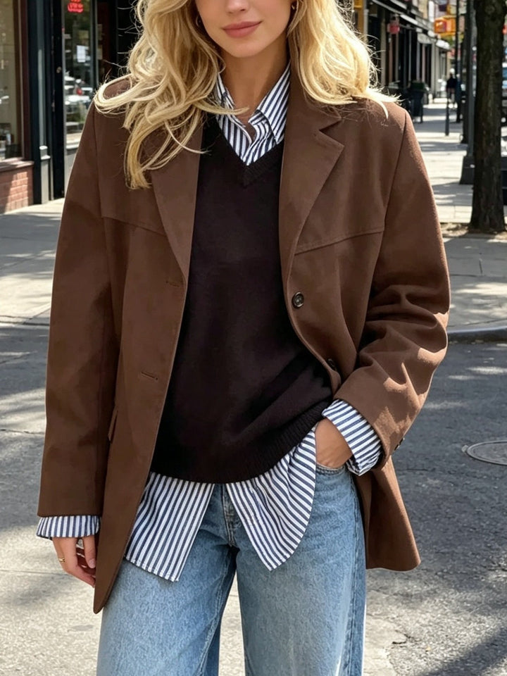 Sorvienne Oversized Faux Suede Jacket in Brown