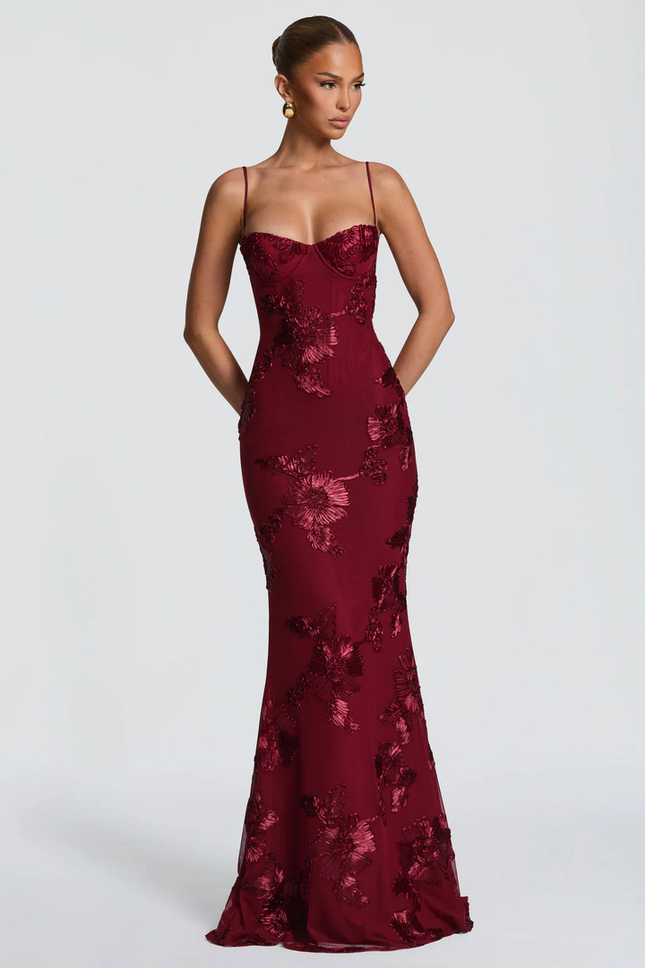 Women's Floral Embroidered Corset Maxi Dress – Sorvienne